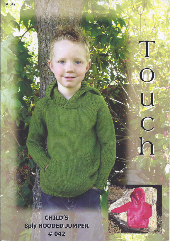 Childs Hooded Jumper Pattern #042 By Touch Yarns