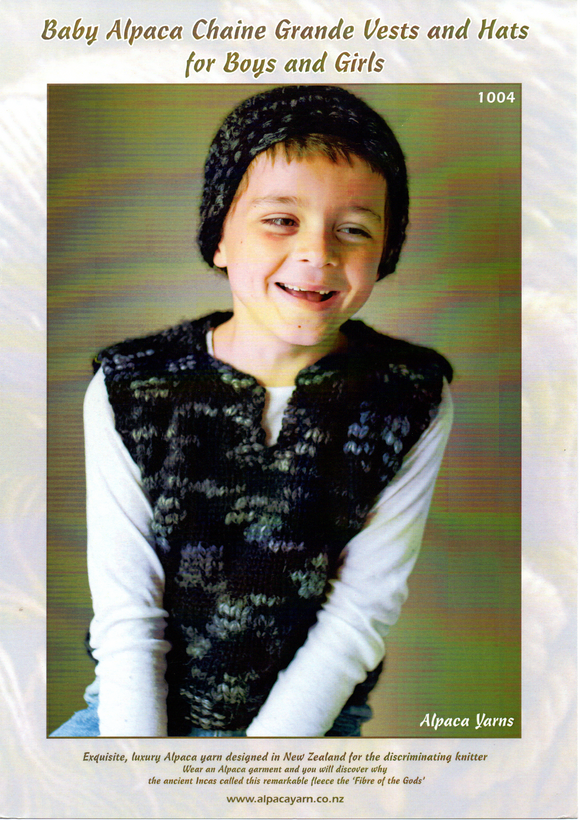 Baby Alpaca Chaine Grane Vests and Hats for Boys and Girls #1004 by Alpaca Yarns