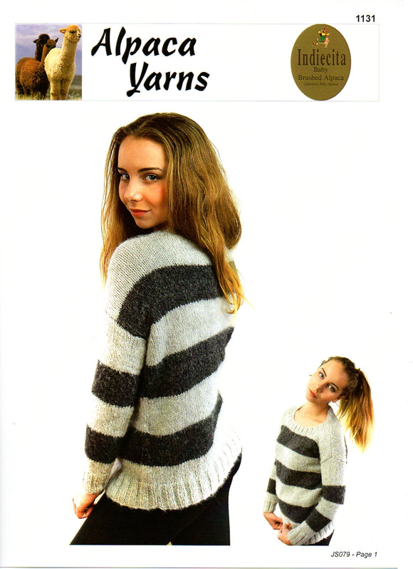Striped or Solid Cosy Sweater #1131 by Alpaca Yarns