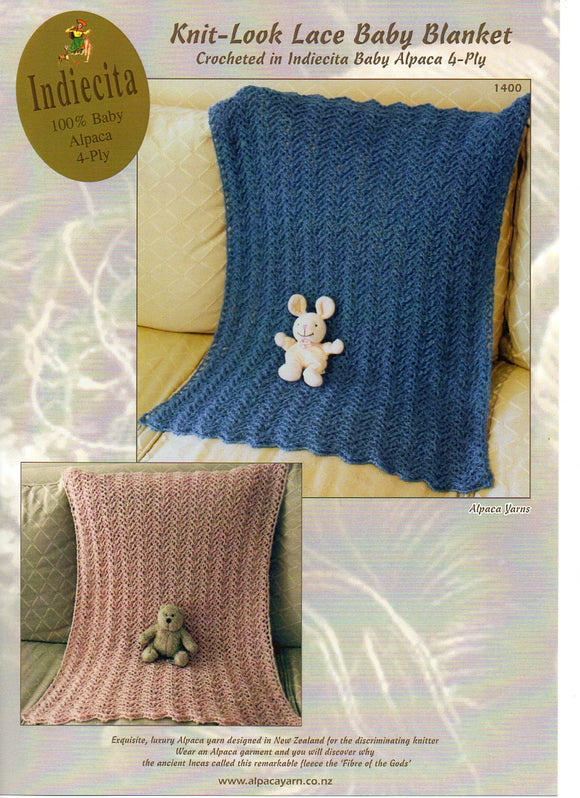 Knit-Look Crochet Lace Baby Blanket #1400 by Alpaca Yarns