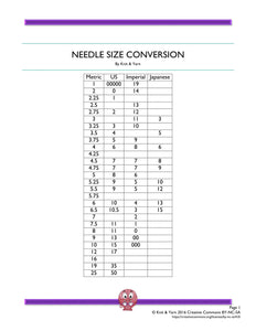 Knitting Needle Size Conversion Chart